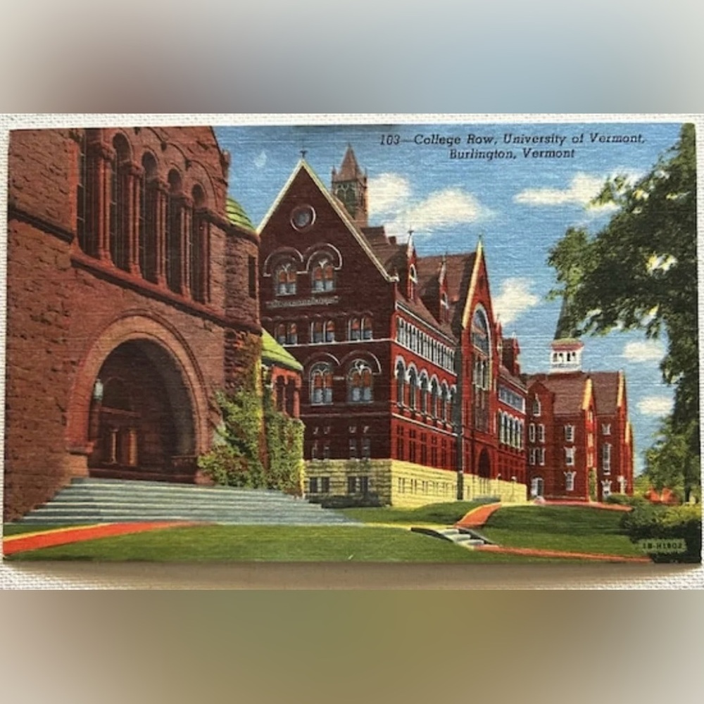 University of Vermont College Row Vintage Postcard (1940-1950s)